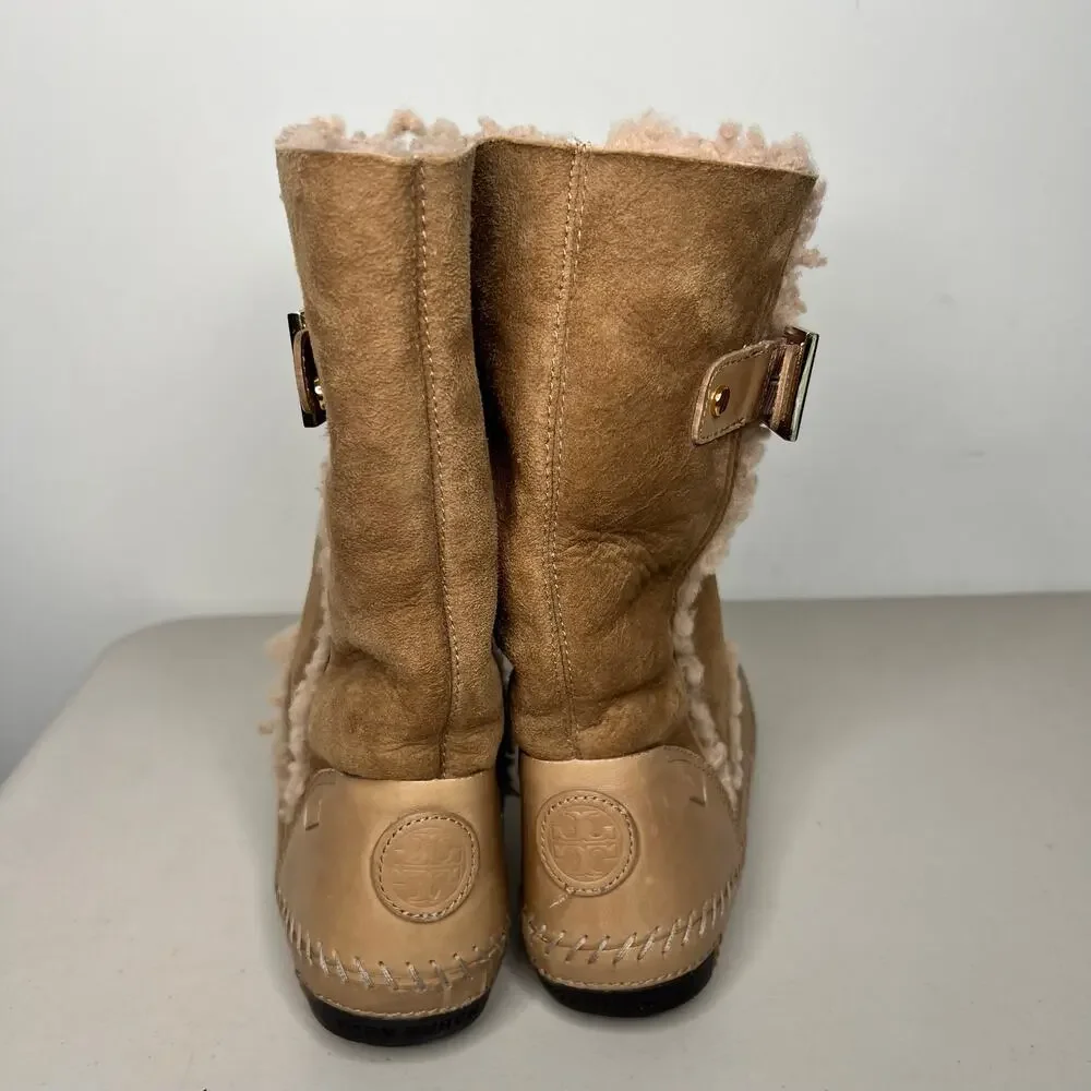 Tory Burch Moccasin Shearling Boots Size 9